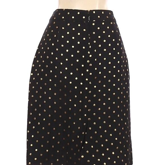 J Crew Black w/ Gold Polka Dot The Pencil Skirt Womens 2 Straight Preppy - Picture 2 of 6